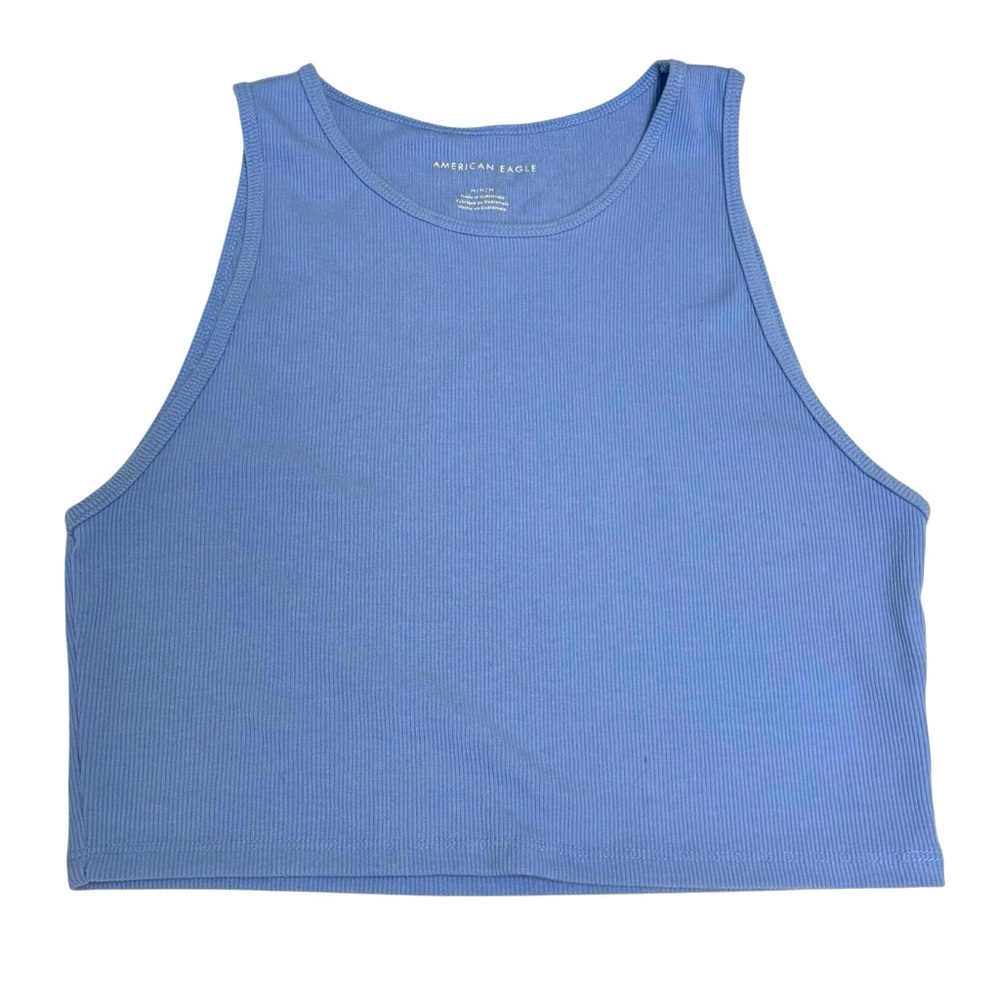 American Eagle Cropped High Neck Daily Fave Blue Tank M